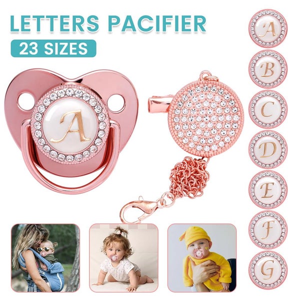 Baby Initial Letters Pacifier with Clip, Rose Gold Bling Pacifiers 6 -1 Carousel 8