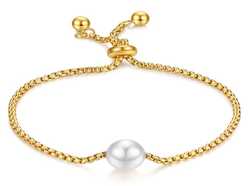 Bracelet Stainless Steel Pearl Bracelet Gold Color Adjustment Size Carousel 1