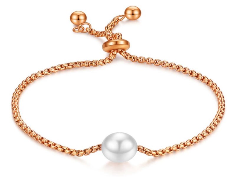 Bracelet Stainless Steel Pearl Bracelet Rose Gold Color Adjustment Size Carousel 1