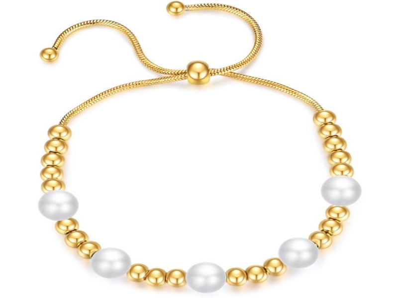 Bracelet Stainless Steel Pearls Bracelet Gold Color Adjustment Size 16-26cm Carousel 1