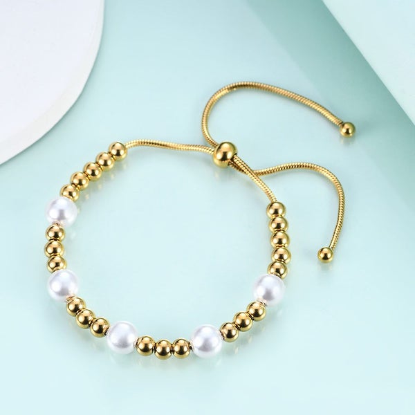 Bracelet Stainless Steel Pearls Bracelet Gold Color Adjustment Size 16-26cm Carousel 2