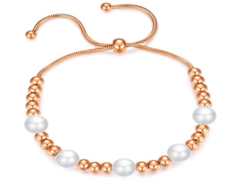 Bracelet Stainless Steel Pearls Bracelet Rose Gold Color Adjustment Size 16-26cm Carousel 1
