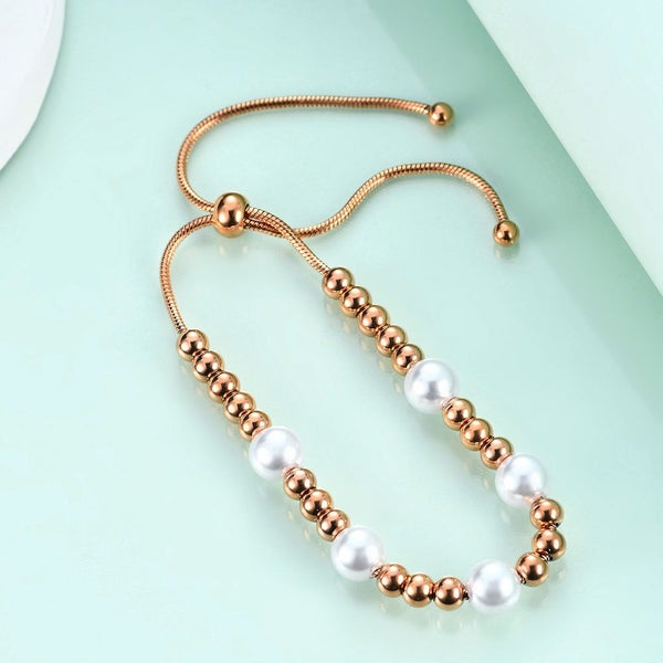 Bracelet Stainless Steel Pearls Bracelet Rose Gold Color Adjustment Size 16-26cm Carousel 2