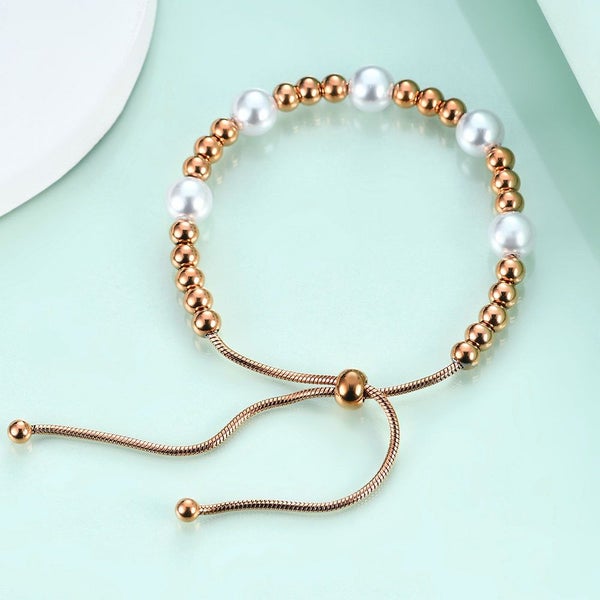 Bracelet Stainless Steel Pearls Bracelet Rose Gold Color Adjustment Size 16-26cm Carousel 5