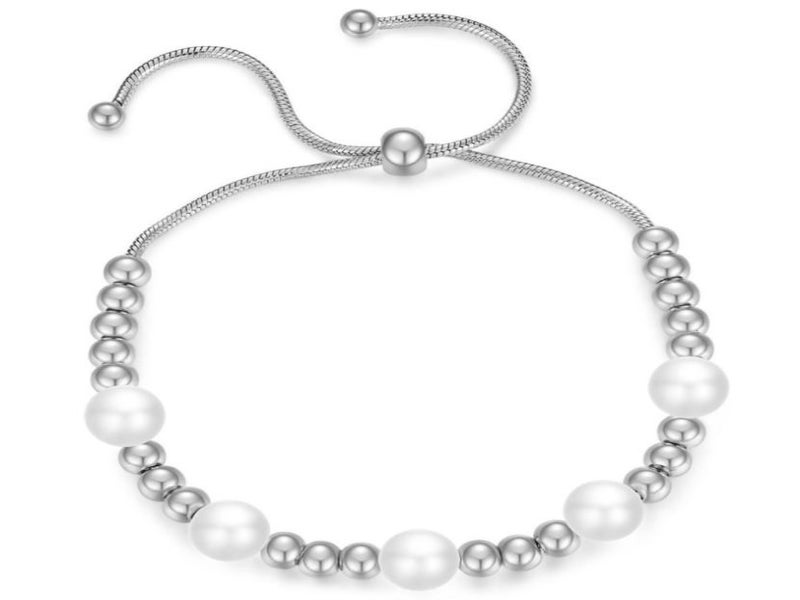 Bracelet Stainless Steel Pearls Bracelet Steel Color Adjustment Size 16-26cm Carousel 1