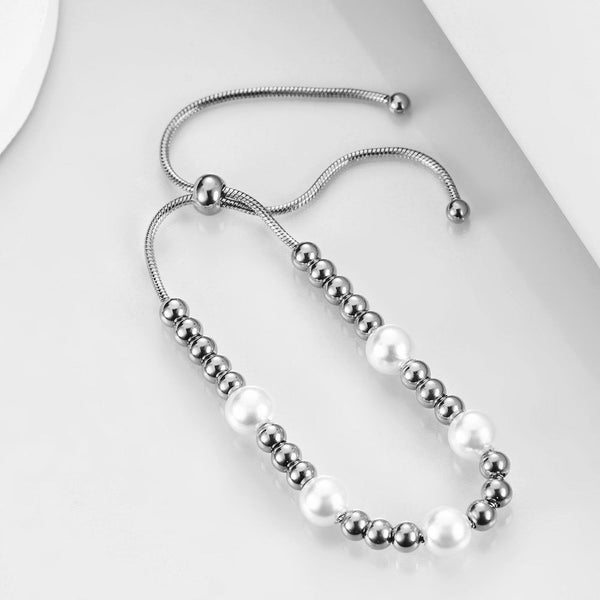 Bracelet Stainless Steel Pearls Bracelet Steel Color Adjustment Size 16-26cm Carousel 2