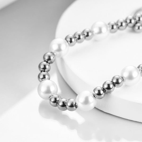 Bracelet Stainless Steel Pearls Bracelet Steel Color Adjustment Size 16-26cm Carousel 4