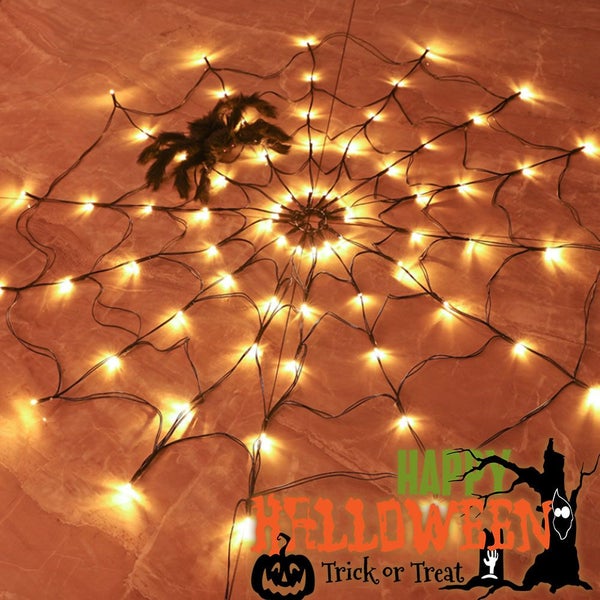 Halloween Spider Web Lights Black Plush Spider 3.25 Inches 70 Led Water Carousel 10