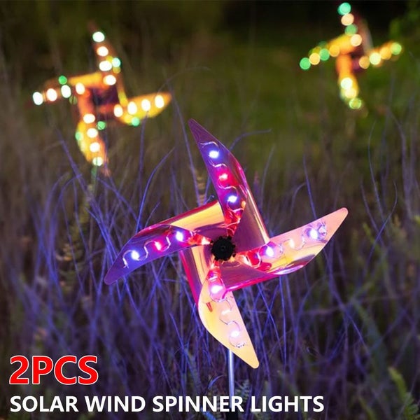 2 pcs Garden Solar LED Lights , Solar Wind Spinner with Metal Garden St Carousel 2