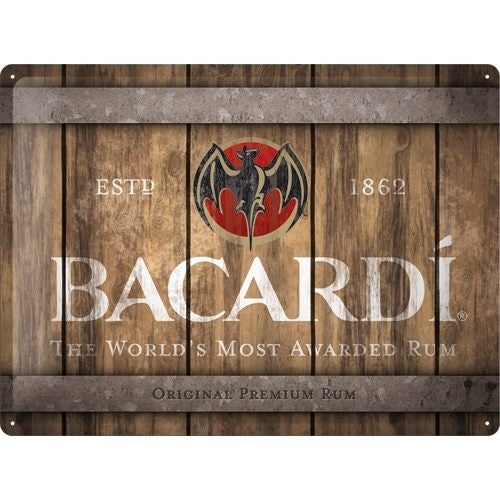 Nostalgic Art Bacardi Wood Barrel Logo 30x40cm Large Metal Sign Home Wall Decor Carousel 1
