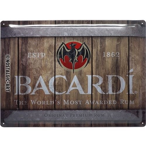Nostalgic Art Bacardi Wood Barrel Logo 30x40cm Large Metal Sign Home Wall Decor Carousel 2