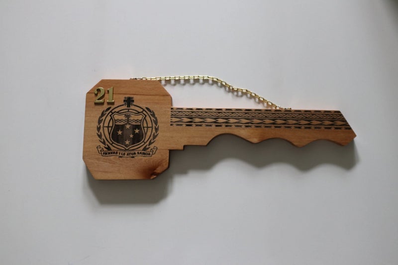 21st Key Samoan Emblem Key in NZ Rimu Wood Carousel 1