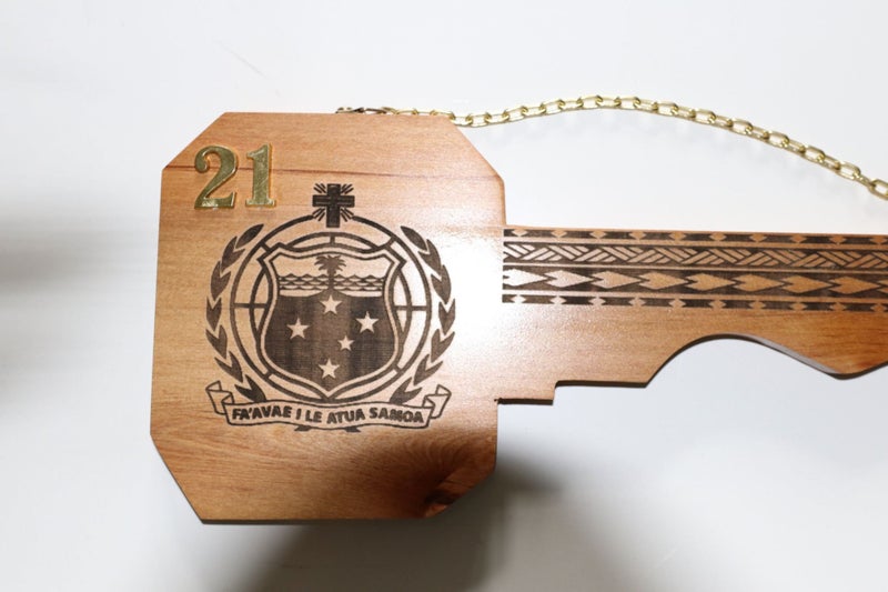 21st Key Samoan Emblem Key in NZ Rimu Wood Carousel 9