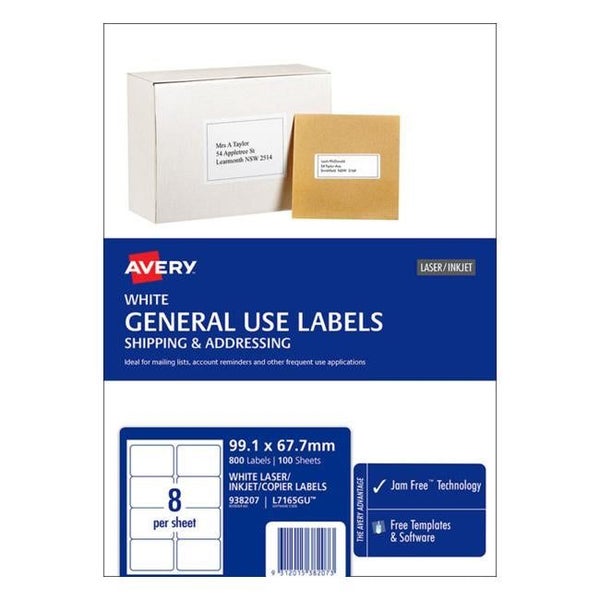 Avery Label L7165 General Use A4 8/Sheet 100 Sheets Carousel 1