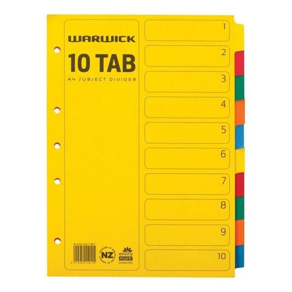 Warwick Divider A4 10 Tab Coloured Carousel 1