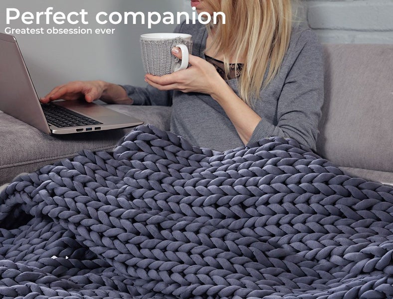 Dreamz Knitted Weighted Blanket Chunky Bulky Knit Throw Blanket 6.5KG Dark Grey Carousel 10