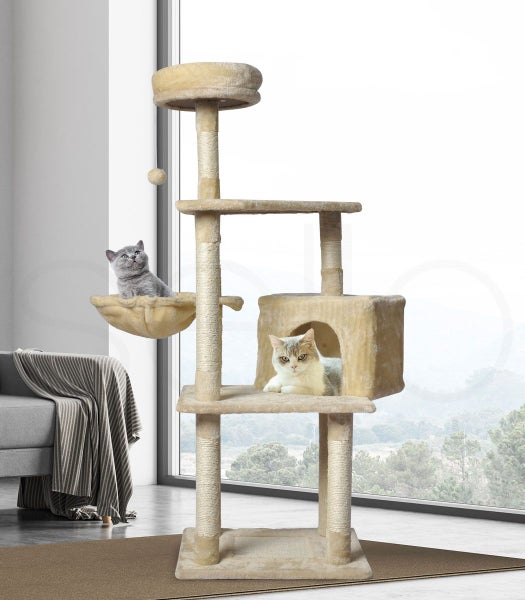 Pawz Cat Tree Toy Scratching Post Scratcher Tower Condo Wooden House Cream 130cm Carousel 10