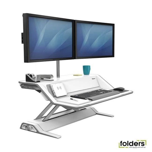 Fellowes Lotus DX Sit Stand Workstation White Carousel 1
