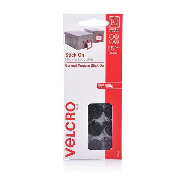 Velcro brand stick on hook & loop dots 15 dots 16mm black Carousel 1