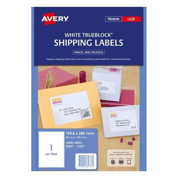 Avery Label L7167-20 Laser 1up 20 Sheets Carousel 1