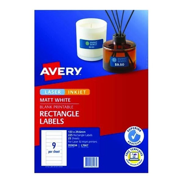 Avery Multi Purpose Label L7667 White Laser Inkjet 9 Up 25 Sheets Carousel 1