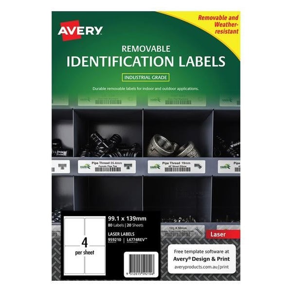 Avery Weather Resistant Label L4774 White 4 Up 20 Sheets Laser 99.1x139mm Rem... Carousel 2
