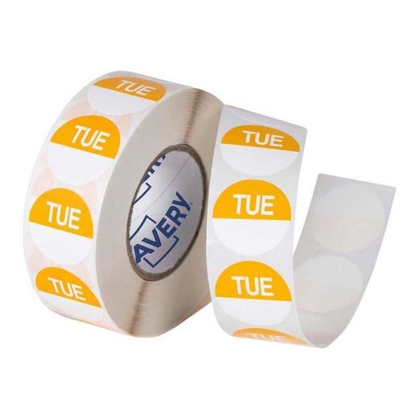 Avery Labels Tuesday Round Day 24mm Yellow White 1000 Roll Carousel 1