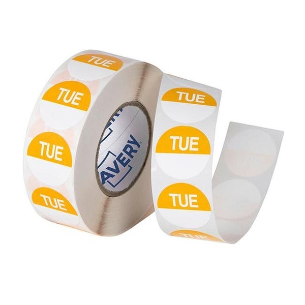 Avery Labels Tuesday Round Day 24mm Yellow White 1000 Roll Carousel 2