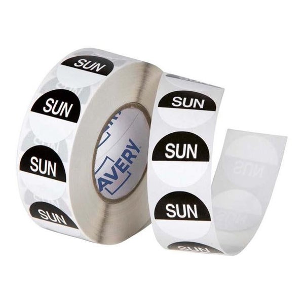 Avery Labels Sunday Round Day 24mm Black White 1000 Roll Carousel 1