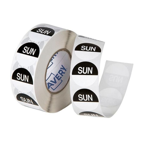 Avery Labels Sunday Round Day 24mm Black White 1000 Roll Carousel 2
