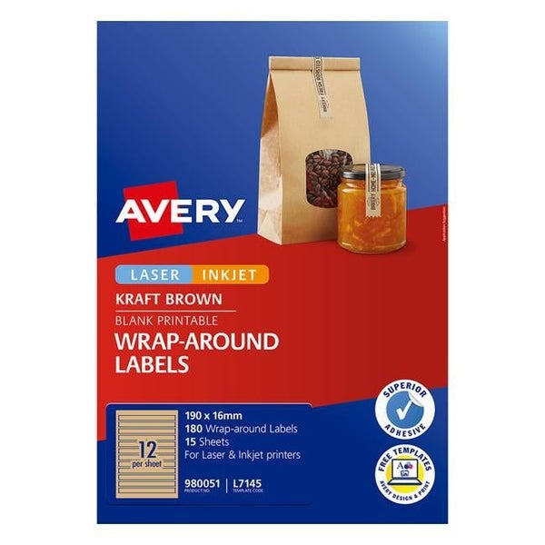 Avery Label L7145 Wrapround Kraft Inkjet 190x16mm 12up 15 Sheets Laser Carousel 2