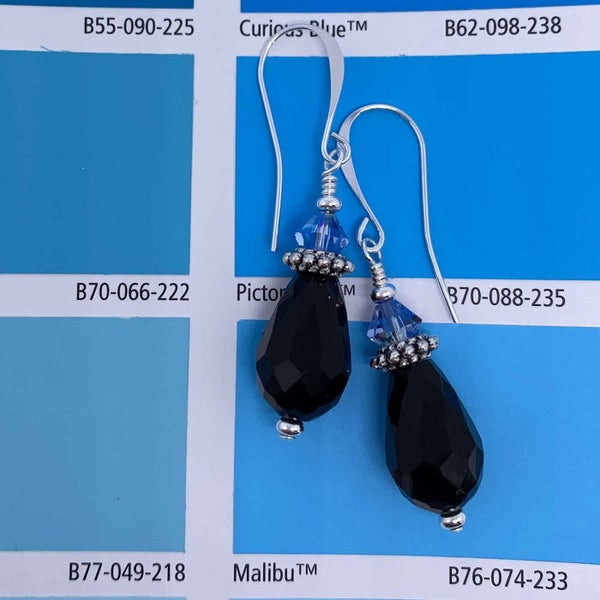 Black Drop Earrings with Premium Crystals "Jamal" (Blue) Carousel 2