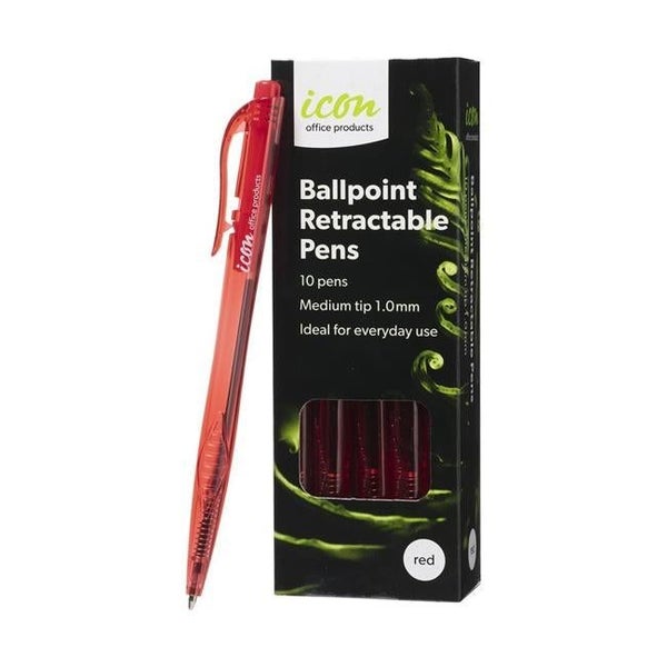 Icon Ballpoint Retractable Pens Medium Red Pack 10 Carousel 1