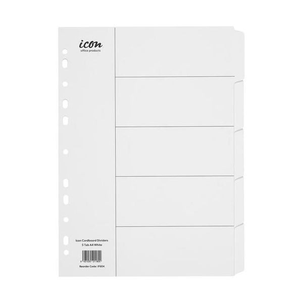 Icon Cardboard Dividers 5 Tab White Carousel 1