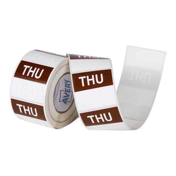 Avery Labels Thursday Square Day 40x40mm Brown White 500 Roll Carousel 1