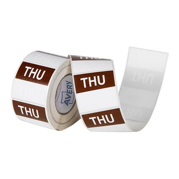 Avery Labels Thursday Square Day 40x40mm Brown White 500 Roll Carousel 2