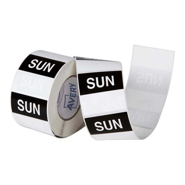Avery Labels Sunday Square Day 40x40mm Black White 500 Roll Carousel 1