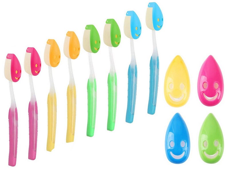 8Pcs Smile Face Toothbrush Cover Holder with Suction Cup Random Color Carousel 1