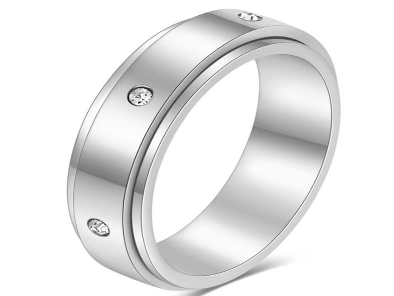 Ring Stainless Steel Inlaid CZ Ring Size 7 Steel Color Bilayer Rotatable Carousel 1