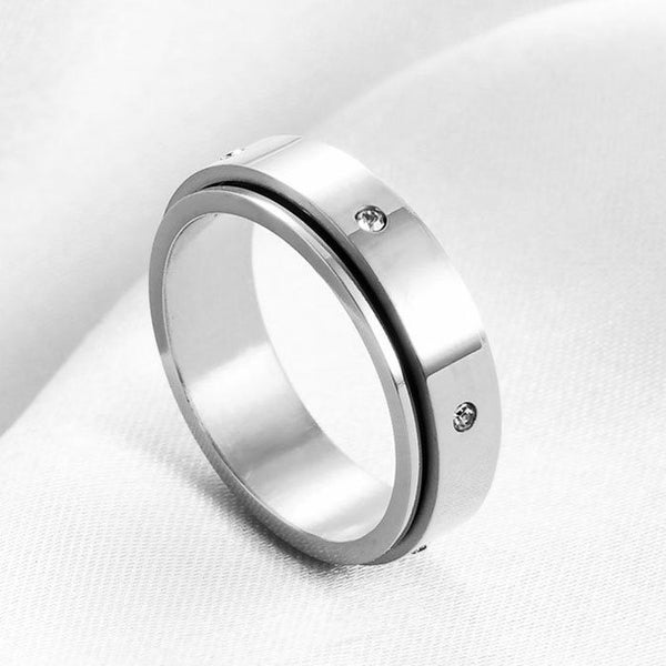 Ring Stainless Steel Inlaid CZ Ring Size 7 Steel Color Bilayer Rotatable Carousel 2