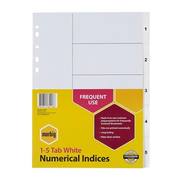 Marbig indices & dividers 1-5 tab pp a4 white Carousel 1