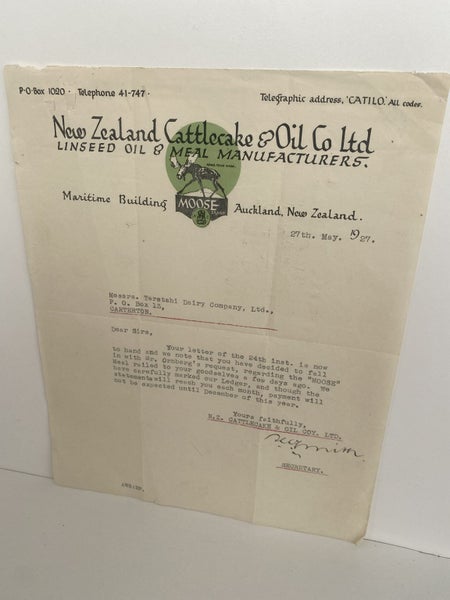 ANTIQUE LETTERHEAD: New Zealand Cattlecake & Oil Co. Ltd - Manufacturers 1927 Carousel 2