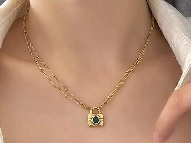 Necklace Multilayer Lock Pendant Stainless Steel Necklace Carousel 5