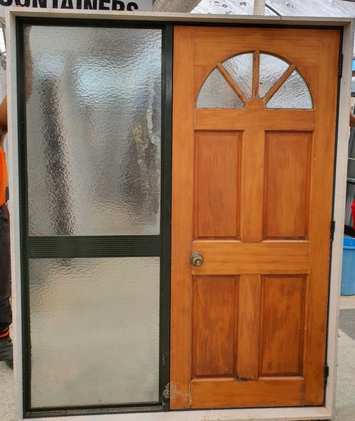 SALE Karaka Green Entranceway with Wooden Door & Sidelight 2 m H x 1.6 m W #SDF2 Carousel 1