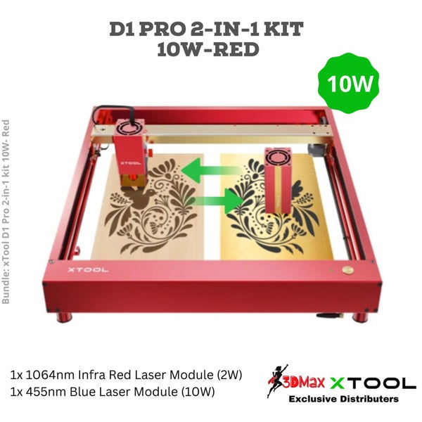 xTool D1 Pro 2-in-1 Kit: 455nm Blue Laser & 1064nm Infrared Laser 10W Red Carousel 1