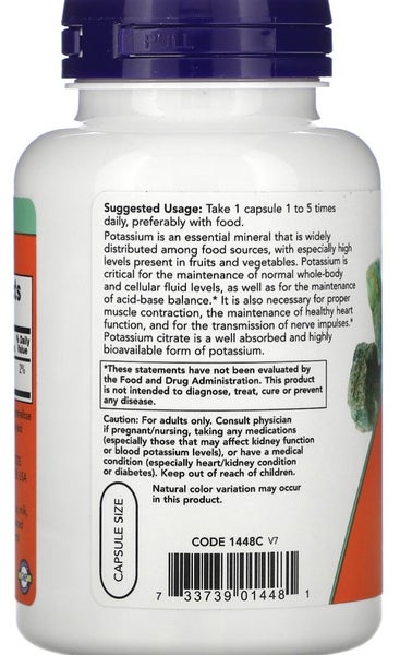 NOW FOODS POTASSIUM CITRATE 99 MG 180 VEGE CAPS - BB1028 Carousel 3
