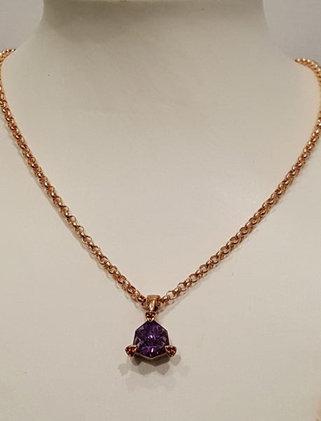 9ct Rose Gold 5CT Fancy Hexagonal Cut Amethyst & Orange Sapphire Pendant & Chain Carousel 12