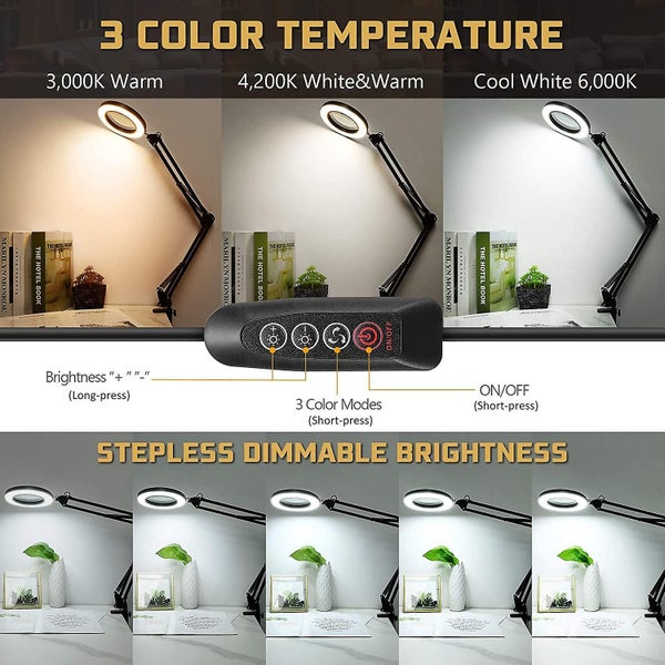 Led Magnifying Lamp With Clamp, 1,500 Lumens Stepless Dimmable, 3 Color Modes, 5 Carousel 2