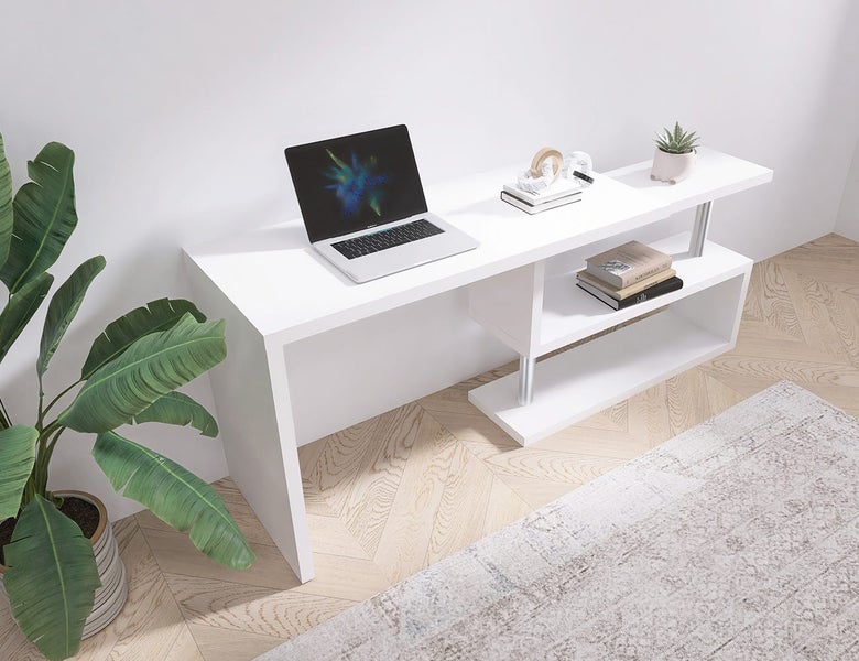 “Final stock clearance " Rotating Computer Desk & Shelf - White (120cm) Carousel 1