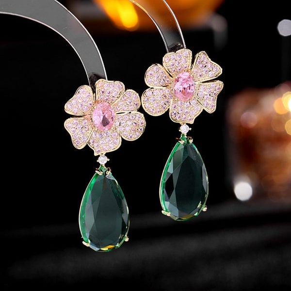 Green crystal long type Eardrop earrings Carousel 2